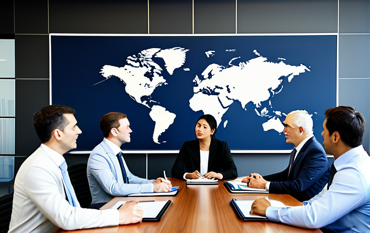 **
"A diverse group of international business professionals in modest business attire, negotiating a trade agreement in a modern conference room. Global maps and financial charts are displayed in the background. Fully clothed, appropriate content, safe for work, professional, perfect anatomy, natural proportions, high quality."
**