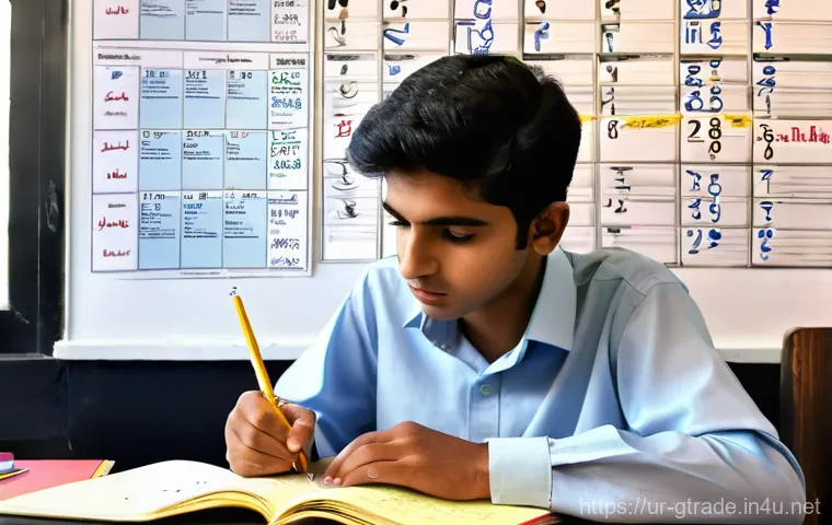 무역 전문 자격증 실기 시험 준비법 - **Prompt:** A young Pakistani university student, dressed in a smart, modern shalwar kameez, sits at...