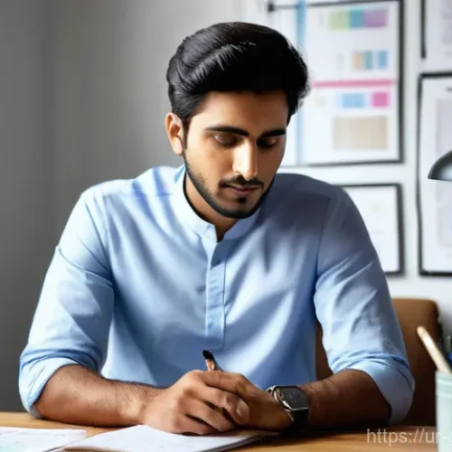 Home 1 무역 전문가가 알려주는 창업 노하우 - **Prompt:** A young, ambitious Pakistani entrepreneur, a man in his late 20s, wearing a smart casual...